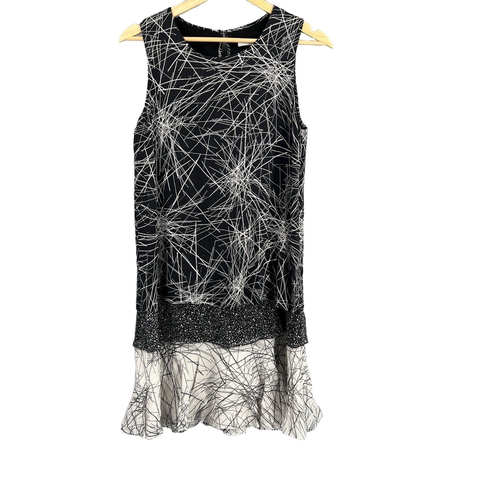 Diane von Furstenberg‎ Dress Black Silk Abstract Print Layered Sleeveless Small